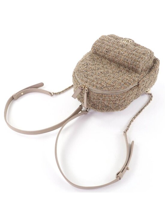 Chanel CC Logo Turnlock Quilted Tweed Chain Shoulder Leather Backpack main image 5